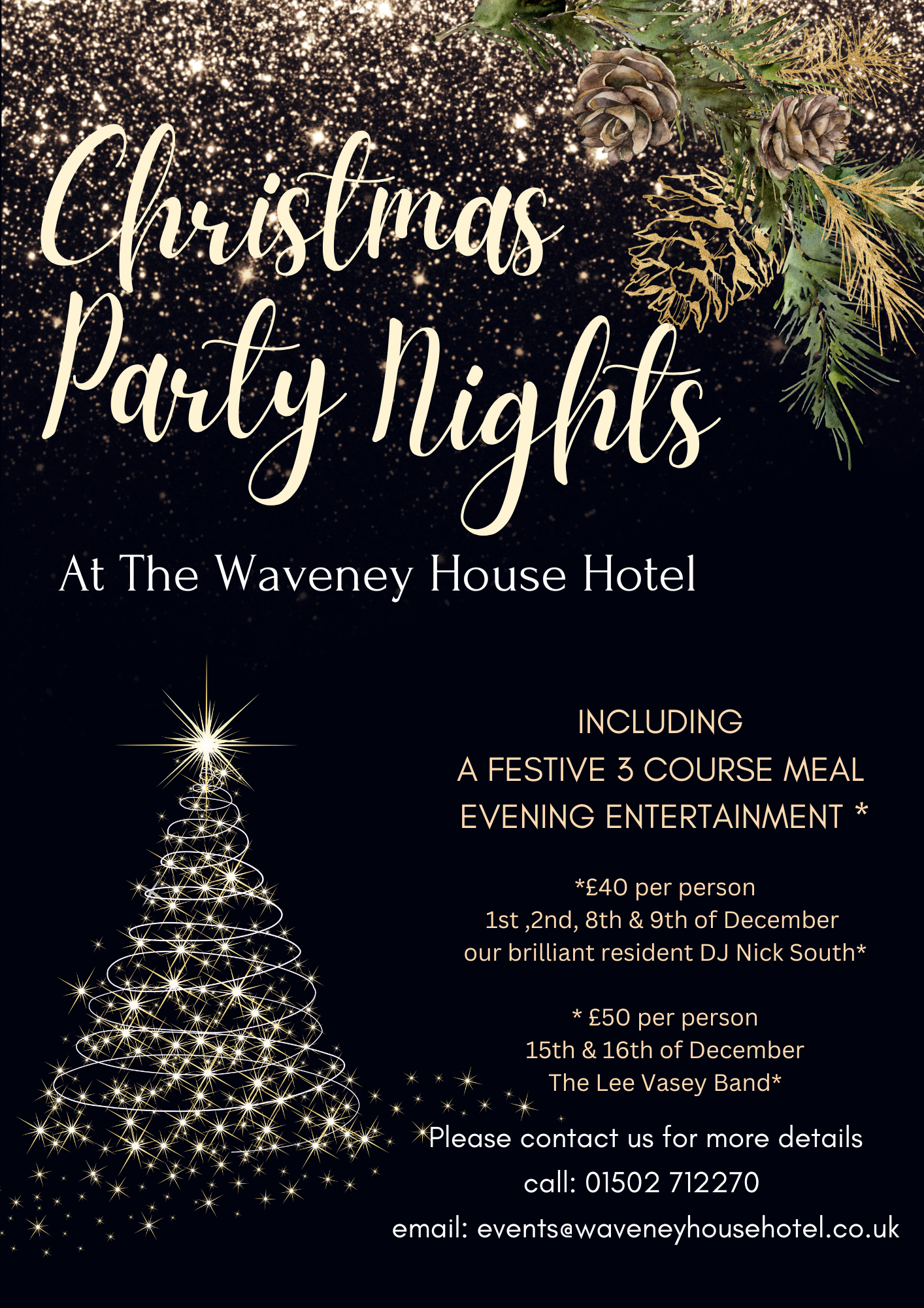 Waveney House Hotel Beccles Suffolk - party night poster 2023